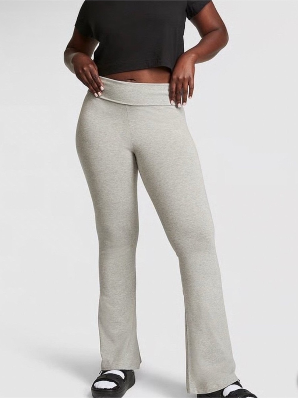 Victorias Secret PINK Size XXL All Day Cotton Foldover Flare Leggings Gray NWT